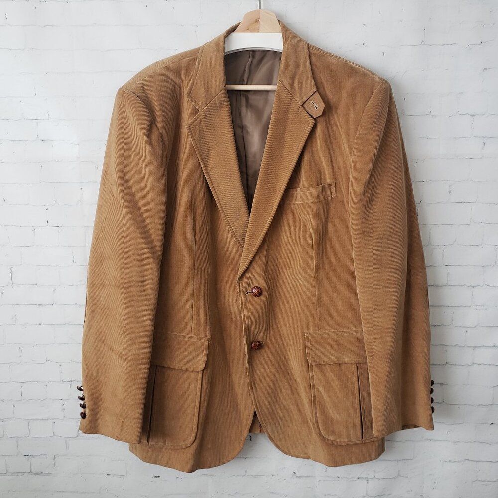 Cambridge Classics VTG Corduroy Blazer Jacket Size 44 Reg Elbow Patch Chin Strap